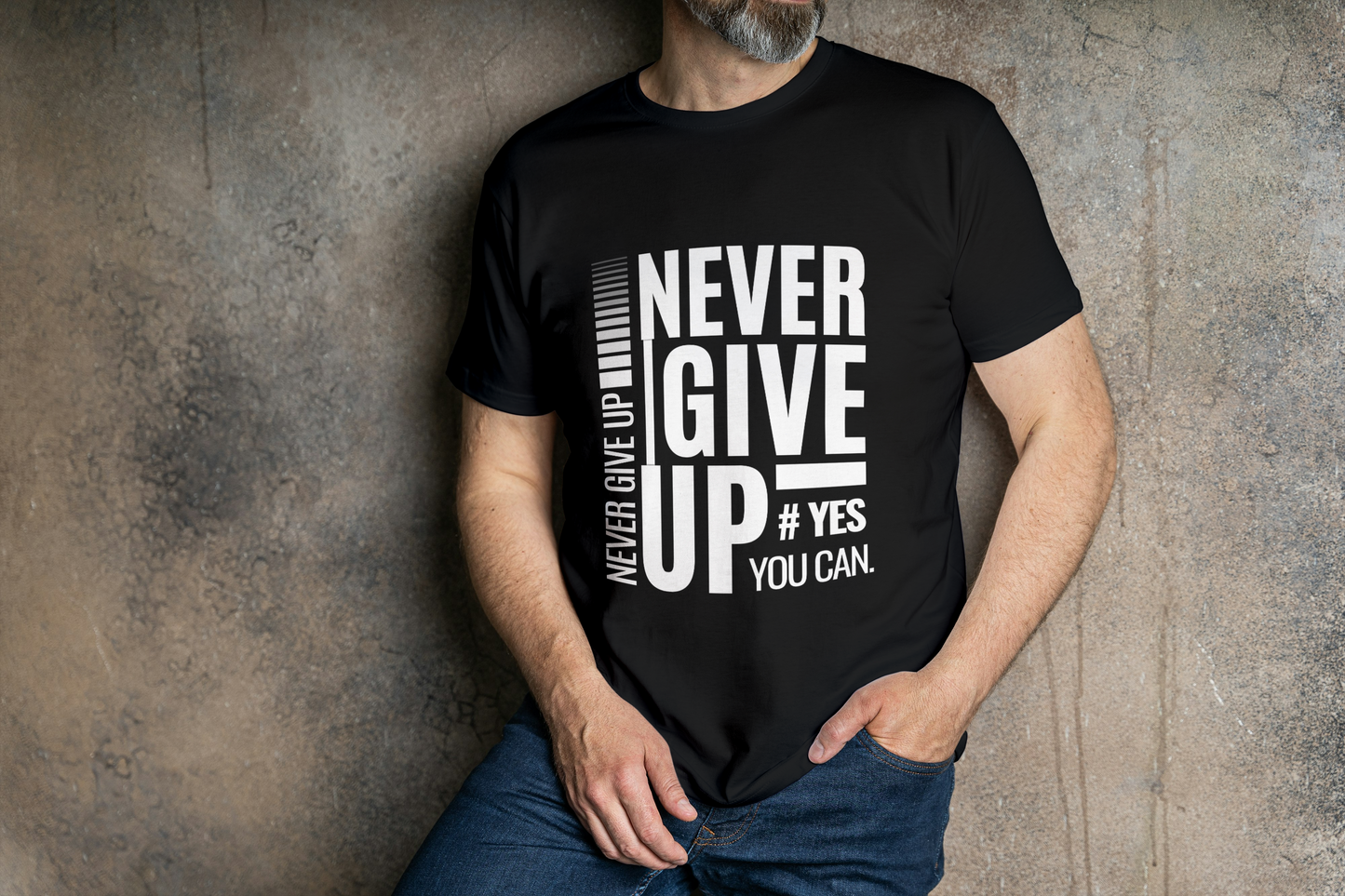 Never Give Up – Round Neck Motivation Tee